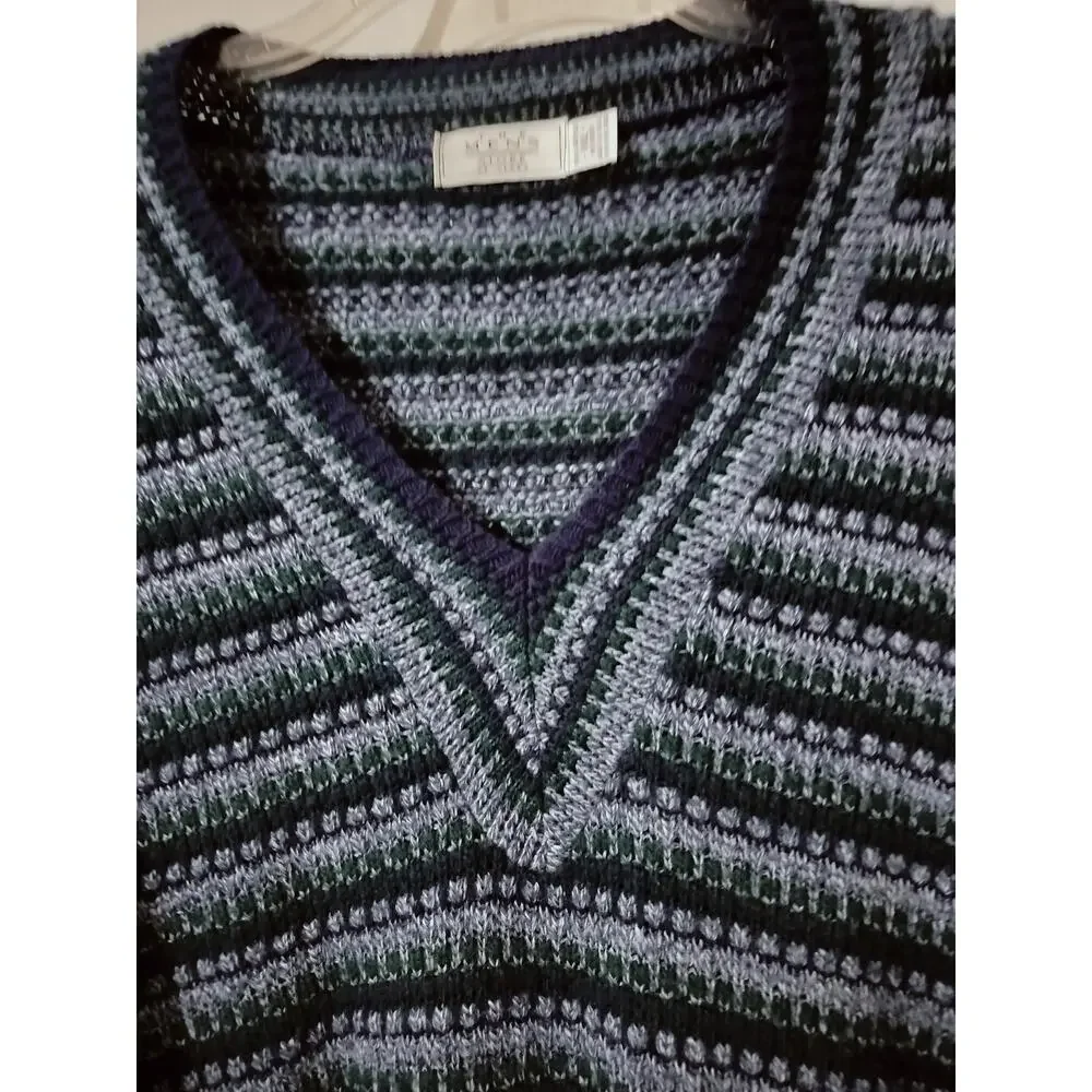 M1241)Vtg 80s The Men's Store at Sears XXL Preppy Hippy Blue Geo Knit Sweater